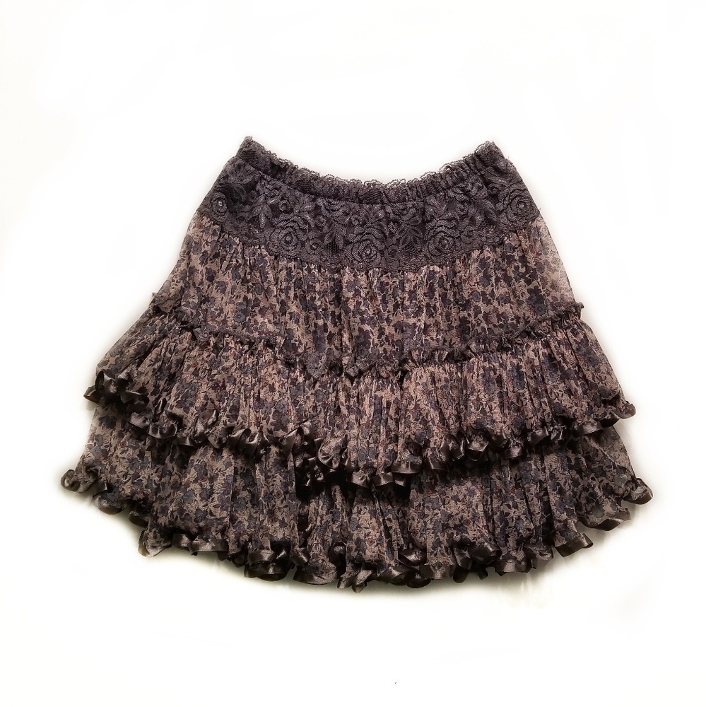 Charlotte Russe Floral Lace Ruffle Mini Skirt